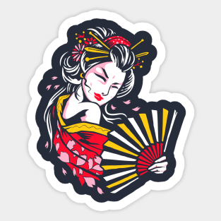 Geisha with Fan Sticker